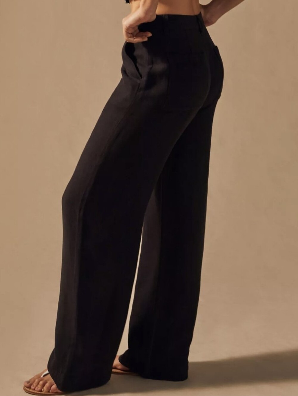 Anthropologie Cloth & Stone Harper High-Waist Wide Leg Pants 32 Black Linen